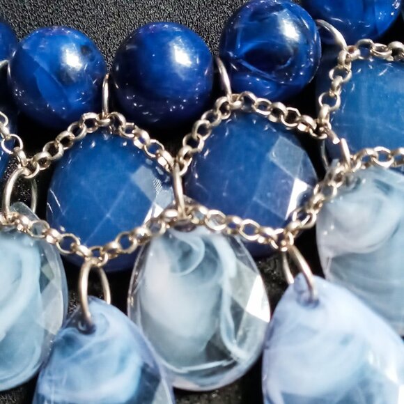 Pretty Shades of Blue Layered Beaded Bib Statement Necklace - Picture 5 of 7